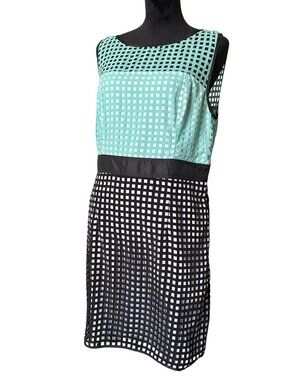 Mint & Black Checkered Sleeveless Dress By Eshakti Size XL Polyester Womens Knee